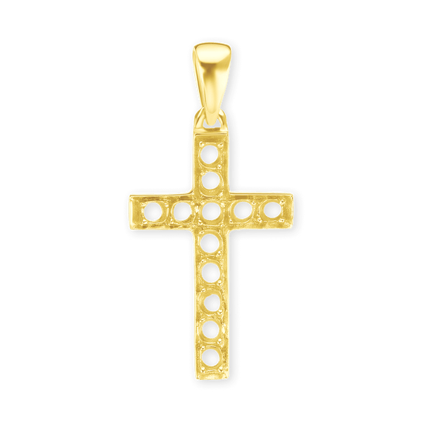 14K Gold Classic Cross 11 Stone Pendant Mounting (34 x 17 mm)