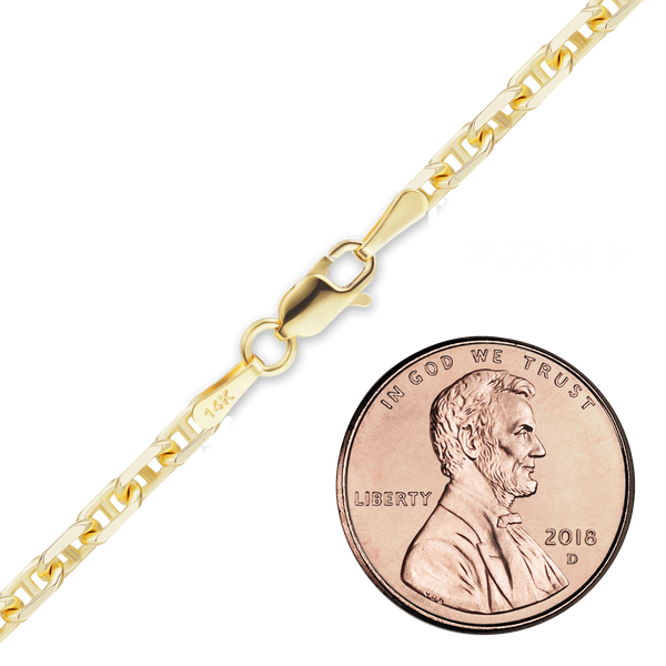 Finished Anchor Mariner Cable Anklet in 14K Yellow Gold (2.00 mm - 4.85 mm)