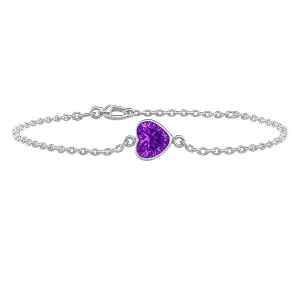 Diamond or Gemstone Heart Bezel Charm in 14K White Round Cable Bracelet