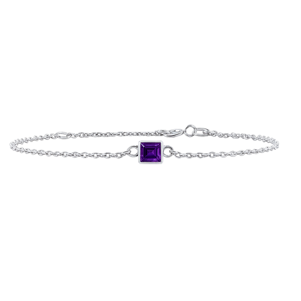 Diamond or Gemstone Square Bezel Charm in 14K White Round Cable Bracelet