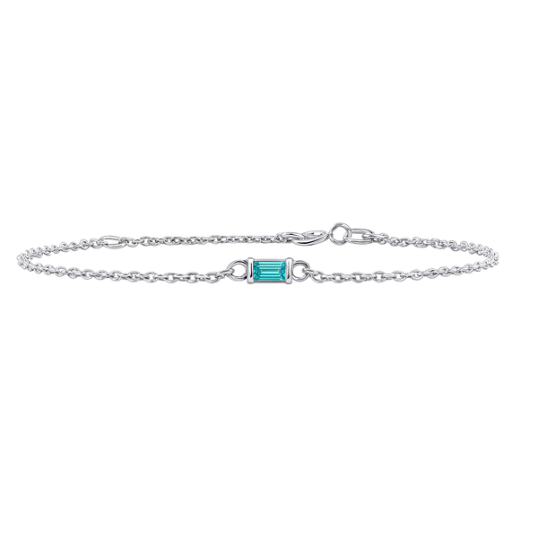 Diamond or Gemstone Baguette Bezel Charm in 14K White Round Cable Bracelet