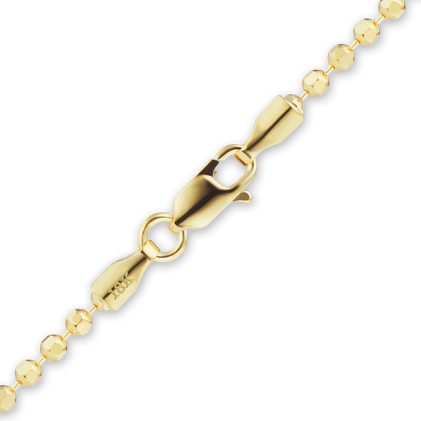 Finished Diamond Cut Round Bead Necklace in 18K Yellow Gold (1.20 mm - 1.90 mm)