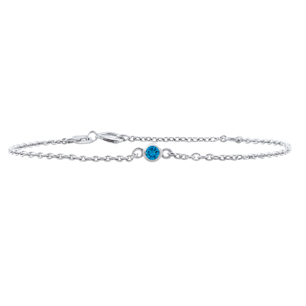 Diamond or Gemstone Round Bezel Charm in 14K White Round Cable Bracelet