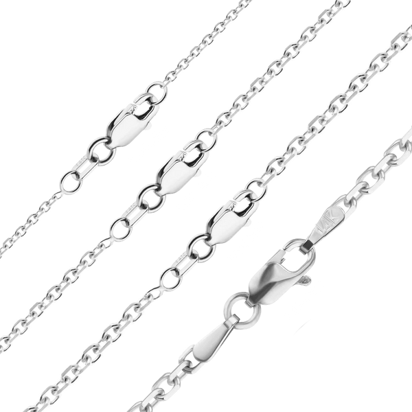 Finished Diamond Cut Round Cable Anklet in 14K White Gold (1.05 mm - 2.20 mm)