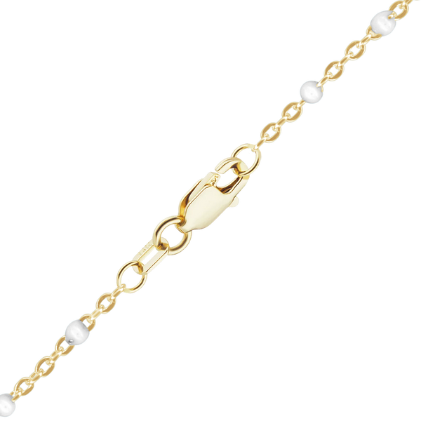 Finished Cable Bracelet with White Enamel Beads in 14K Yellow Gold (1.20 mm)
