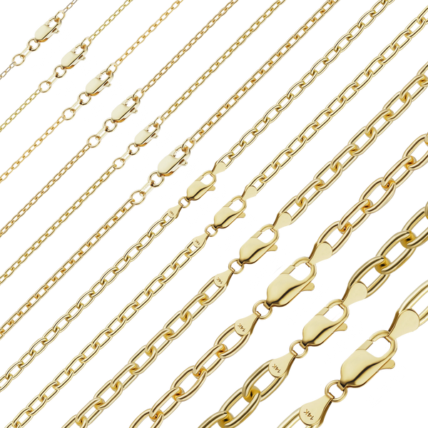 Finished Elongated Cable Anklet in 14K Yellow Gold (0.85 mm - 5.90 mm)