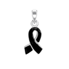 Black Ribbon Charm in Sterling Silver (21 x 8mm)
