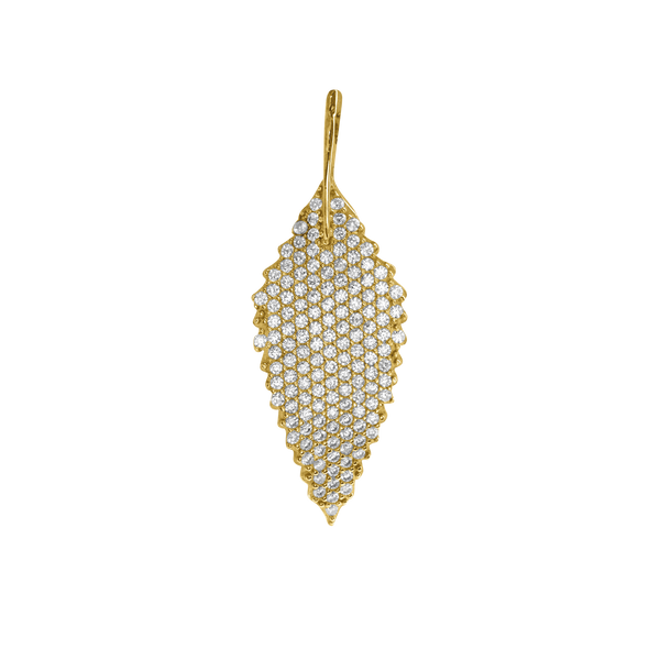 Thin Leaf Charm in Sterling Silver with CZ's (36 x 13mm)