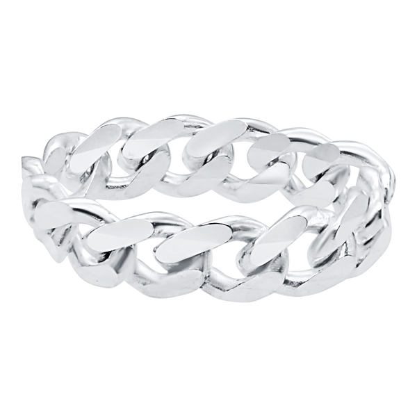 Solid Cuban Curb Chain Ring in Sterling Silver (Sizes 4-10) (3.0 mm - 8.1 mm)