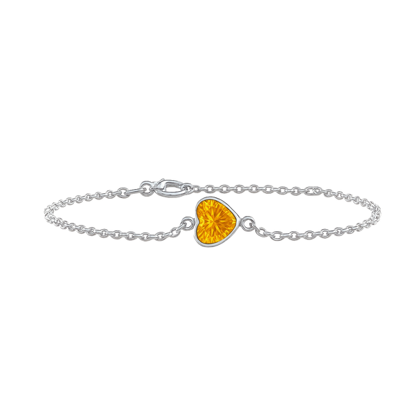 Diamond or Gemstone Heart Bezel Charm in 14K White Round Cable Bracelet