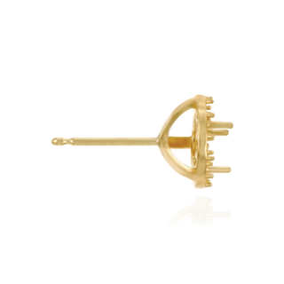 14K Gold Round Three Prong Halo Earrings with Push Post
