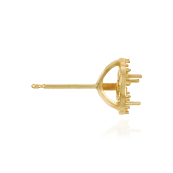 14K Gold Round Three Prong Halo Earrings with Push Post