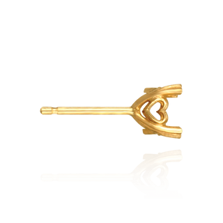 14K Gold Princess Double Prong Earrings with Heart Accent with Push Post