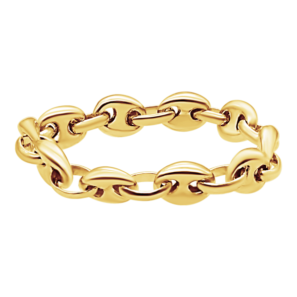 Classic Puffed Mariner Link Semi-Solid Chain Ring in 14K Yellow Gold (Sizes 4-12) (3.8 mm - 8.3 mm)