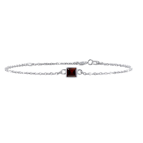 Diamond or Gemstone Square Bezel Charm in 14K White Diamond Cut Cable Bracelet