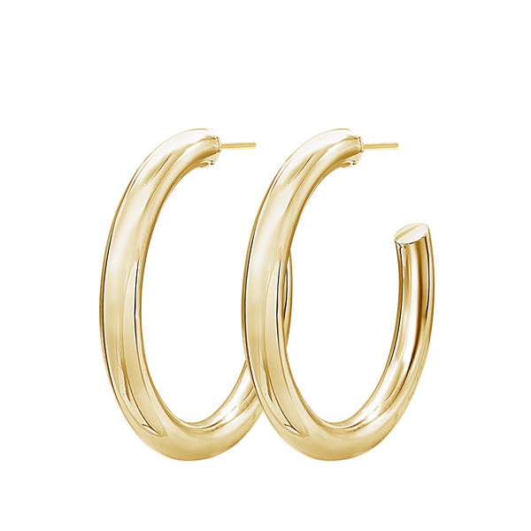 Round Tube Hoop Earring with Post in 14K Gold (4 mm)
