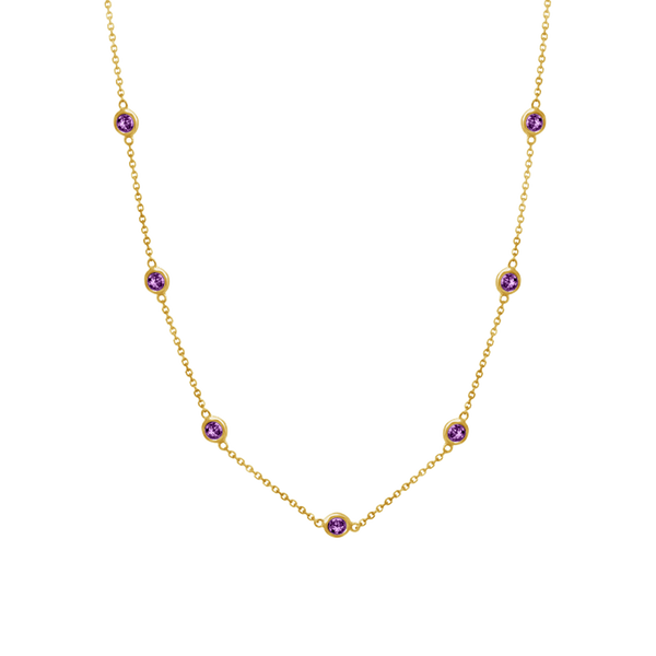 Finished Diamond by the Yard Cable Chain Necklace in 14K Yellow Gold with Amethyst Stones