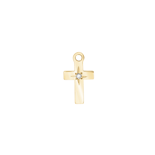 14K Gold Small Cross Permanent Charm with Diamonds (15 x 7 mm)