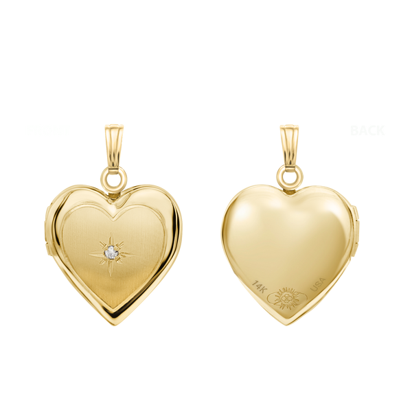 Heart Locket with Diamonds in 14K Gold with Optional Engraving (13 mm - 15 mm)