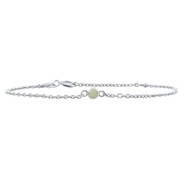 Diamond or Gemstone Round Bezel Charm in 14K White Round Cable Bracelet