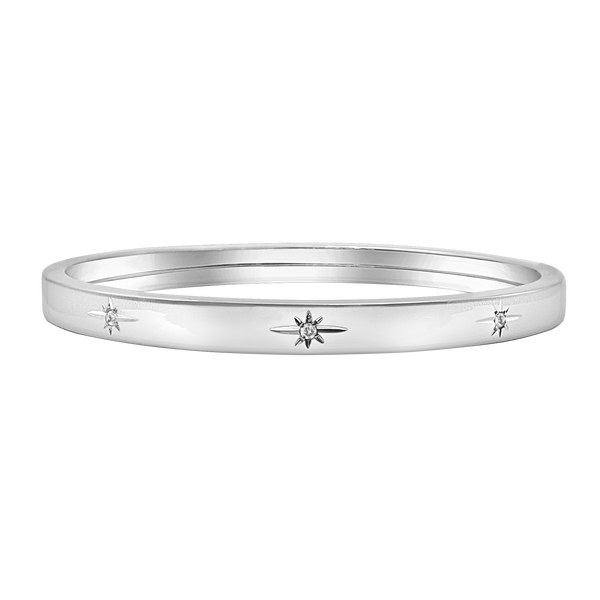 Hinged Bangle Bracelet with Starburst Design in Sterling Silver