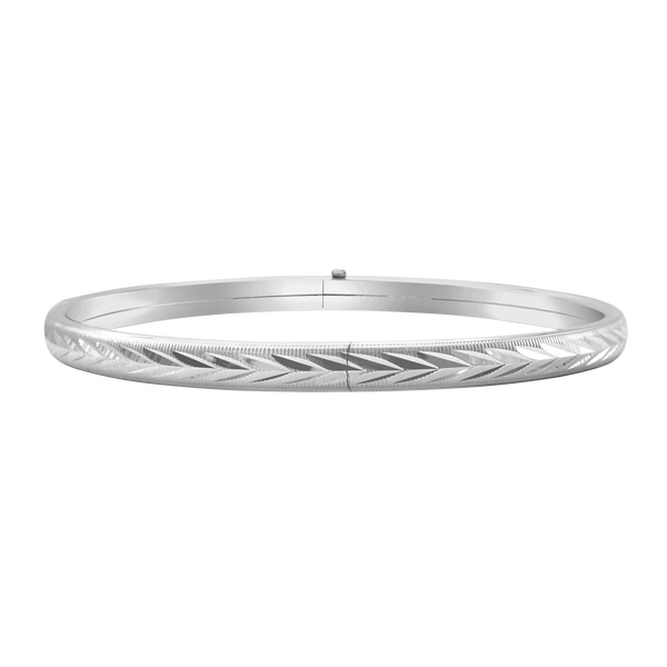 Hinged Bangle Bracelet with Diamond Cut Design in Sterling Silver