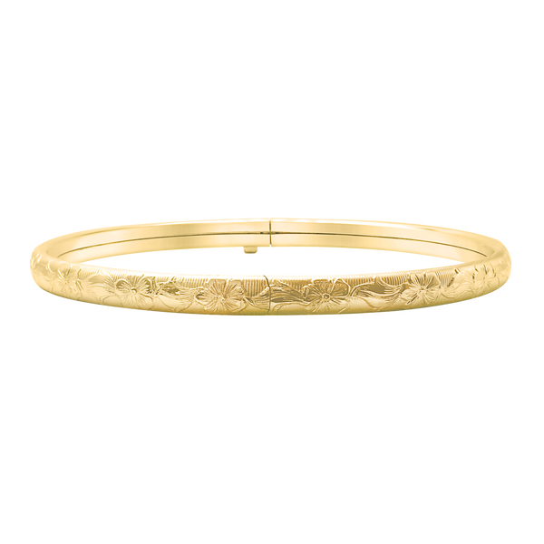 Hinged Bangle Bracelet with Floral Design in Gold Filled