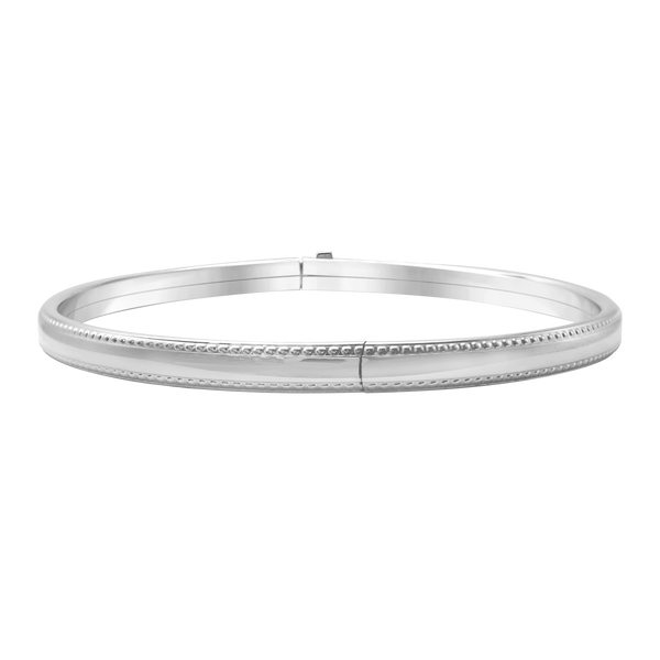 Hinged Bangle Bracelet with Beaded Edge in Sterling Silver