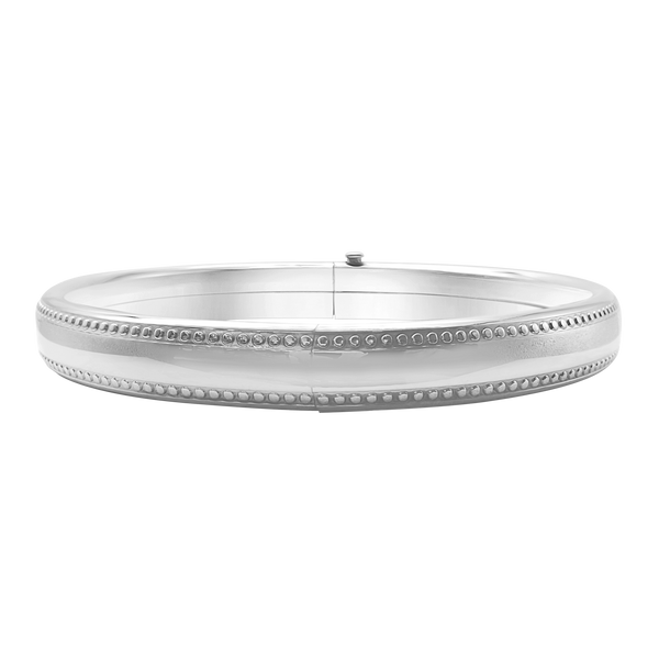 Hinged Bangle Bracelet with Beaded Edge in Sterling Silver