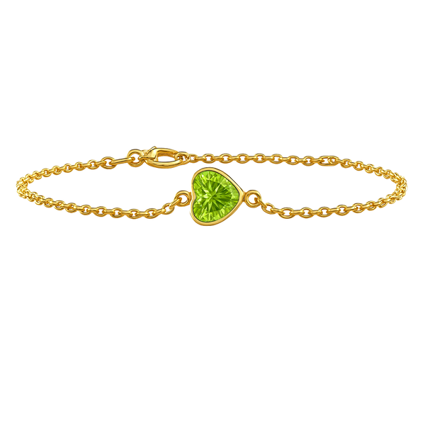 Diamond or Gemstone Heart Bezel Charm in 14K Yellow Round Cable Bracelet
