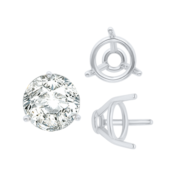 Three Prong Round Tapered Base Wire Basket Settings in Sterling Silver (4.00 mm - 9.25 mm)