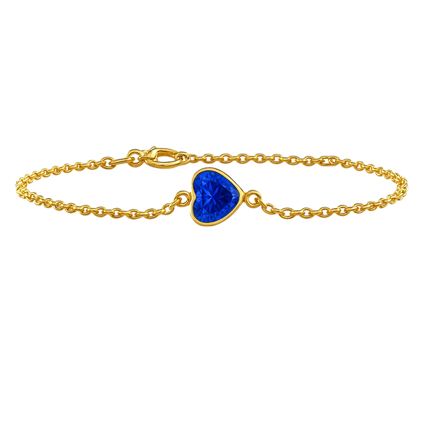 Diamond or Gemstone Heart Bezel Charm in 14K Yellow Round Cable Bracelet