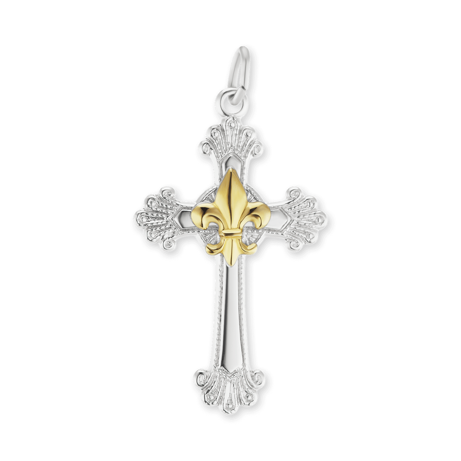 Wholesale Sterling Silver Fleur De Lis Cross Pendant (31 x 17 mm