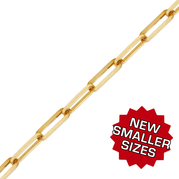 Bulk / Spooled Paperclip Cable Chain in 14K & 18K Yellow Gold (1.30 mm - 7.80 mm)