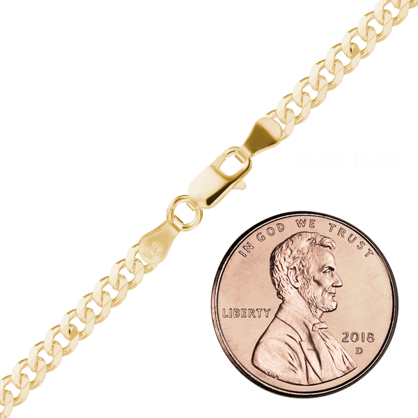Finished Classic Curb Necklace in Sterling Silver 18K Yellow Gold Finish  (1.50 mm - 11.00 mm)