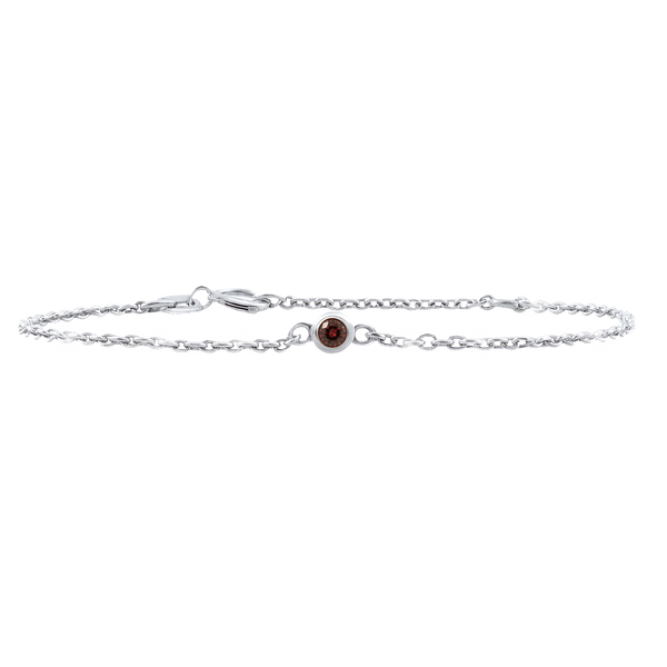 Diamond or Gemstone Round Bezel Charm in 14K White Diamond Cut Cable Bracelet