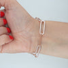 Video image preview for Finished Paperclip Cable Necklace with Stones in Sterling Silver 18K Pink Gold Finish (7.80 mm)