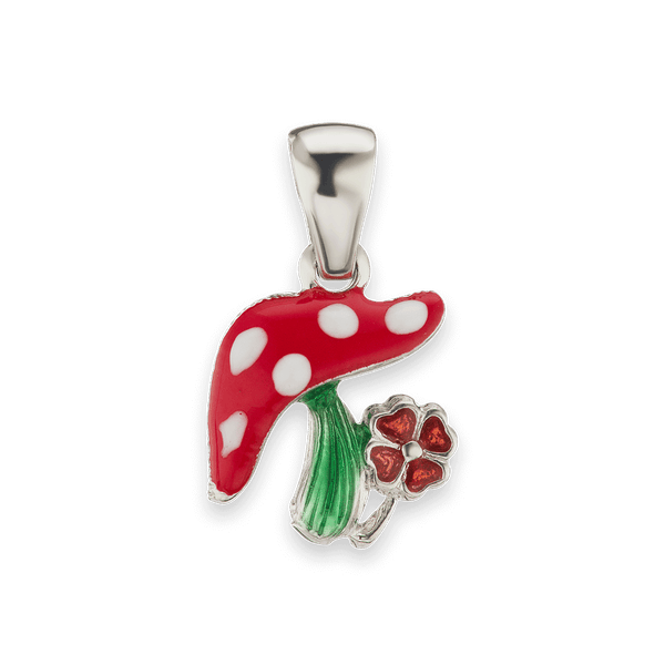 Mushroom with Flower Charm in Sterling Silver (18 x 11mm)