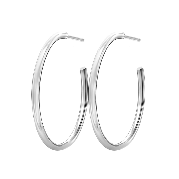 Round Tube Hoop Earring with Post in Sterling Silver (2 mm)