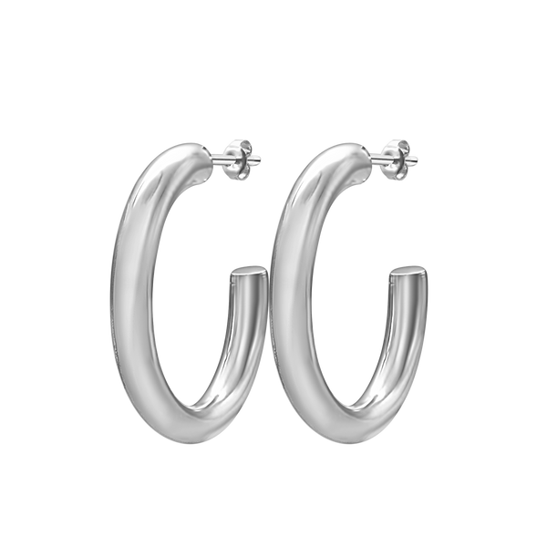 Round Tube Hoop Earring with Post in Sterling Silver (3 mm)