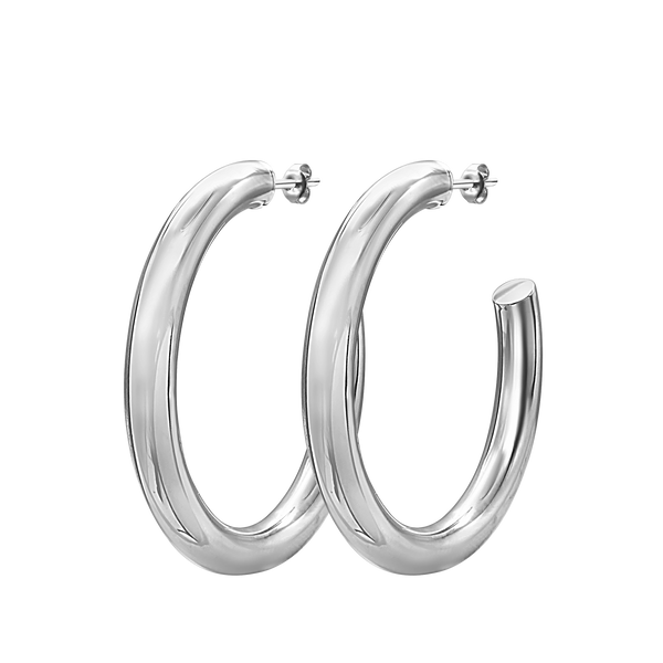 Round Tube Hoop Earring with Post in Sterling Silver (4 mm)