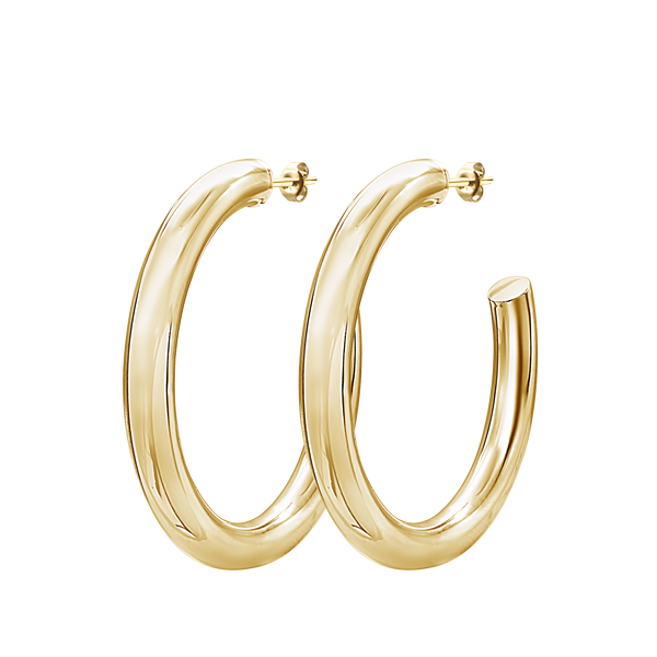 Round Tube Hoop Earring with Post in 14K Gold (4 mm)