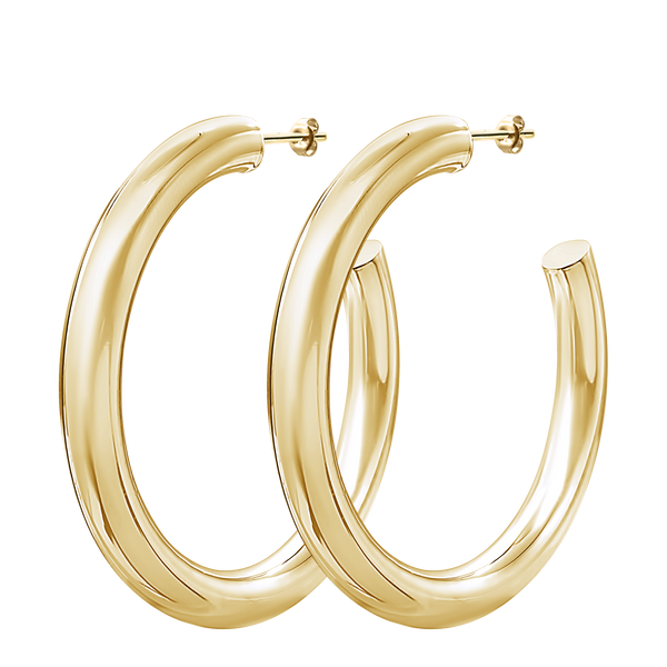 Round Tube Hoop Earring with Post in 14K Gold (5 mm)