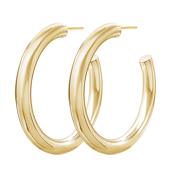 Round Tube Hoop Earring with Post in 14K Gold (5 mm)