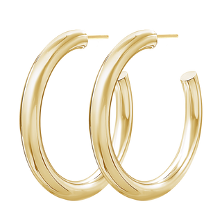 Round Tube Hoop Earring with Post in 14K Gold (5 mm)