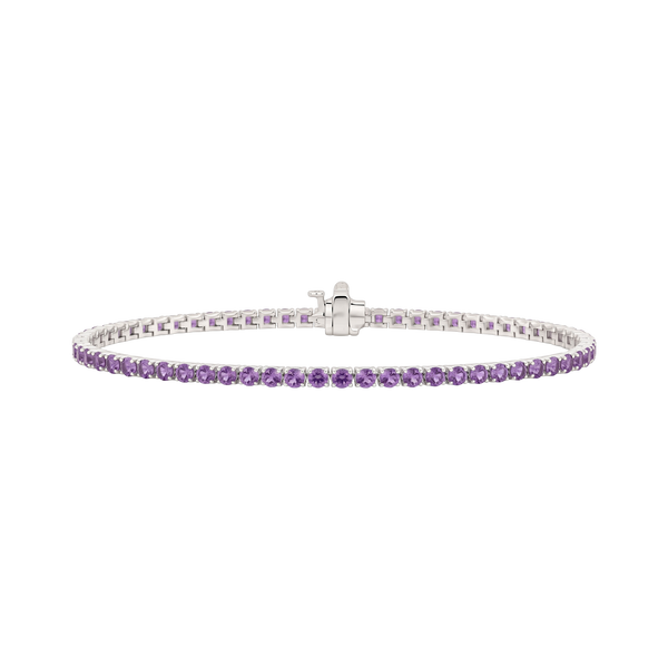 Tennis Bracelet with Amethyst Stones (February Birthstones) in 18K Gold (1.75 mm - 4.0 mm)