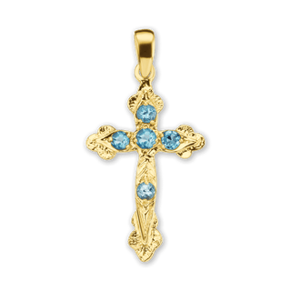 Sterling Silver Apostles Cross Pendant with Light Blue Cubic Zirconia (30 x 15 mm)