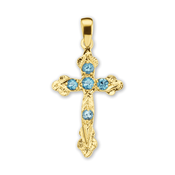 Sterling Silver Apostles Cross Pendant with Light Blue Cubic Zirconia (30 x 15 mm)