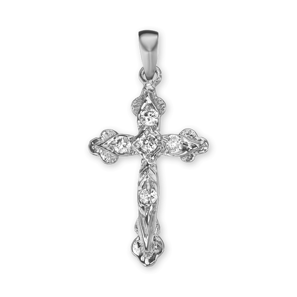 Sterling Silver Apostles Cross Pendant with Cubic Zirconia (30 x 15 mm)