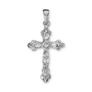 Sterling Silver Apostles Cross Pendant with Cubic Zirconia (30 x 15 mm)